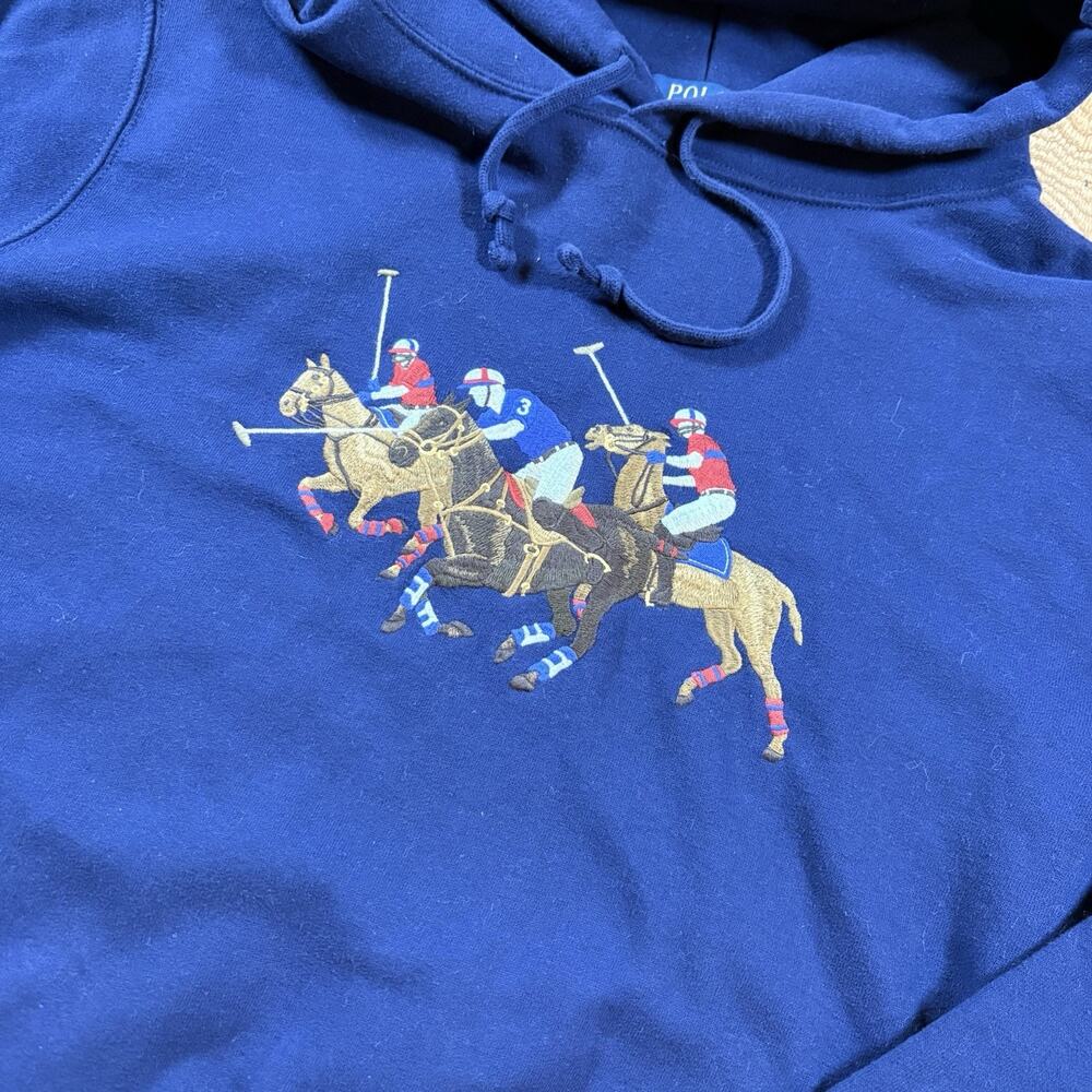 Polo Ralph Lauren Men L Navy Triple Pony Player Fleece Sweatshirt Hoodie Sweater - Picture 3 of 15